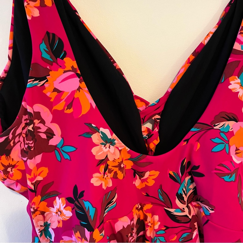 Skinny Dippers Hot House Too Too Plunge Skirt One Piece Swimsuit Pink Floral XL - Picture 12 of 13